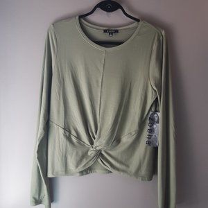 Zobha Laura Oil Green Long Sleeve Twist Top Thumb Holes, Large